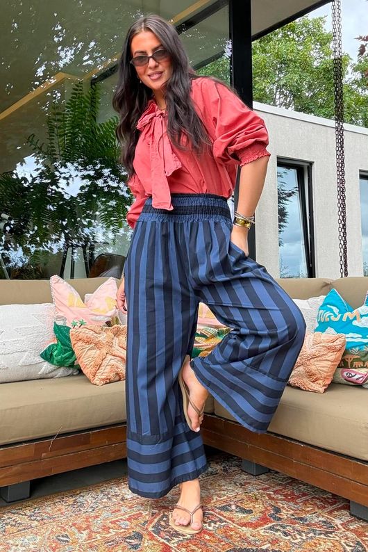 Bloc Stripe Wide Leg Pant Ink & Navy
